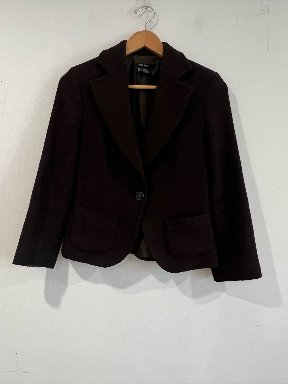 Zara Brown Wool-Blend Tailored Jacket blazer SZ 4